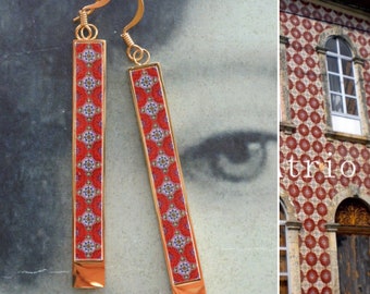 Earrings Red Tile Atrio Matchstick Bar Portugal Azulejos Válega Minimal Stainless Steel Gift Box  USA ShIPPING Reversible 2 Options