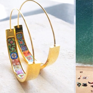 Creolen Ohrringe Atrio Tile Portugal Flachboden Edelstahl Antik Azulejo - 1,50 "Rot Grün Blau Fliesen USA Versand