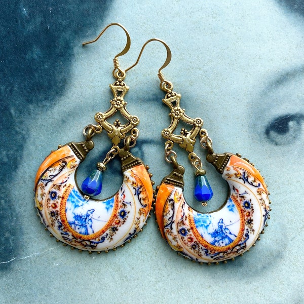 Atrio Earrings 1934 Dish by Leopoldo Battistini Chandelier Earrings Pottery Replica Faience Italian Majolica  Eclectic Bohemian Viseu