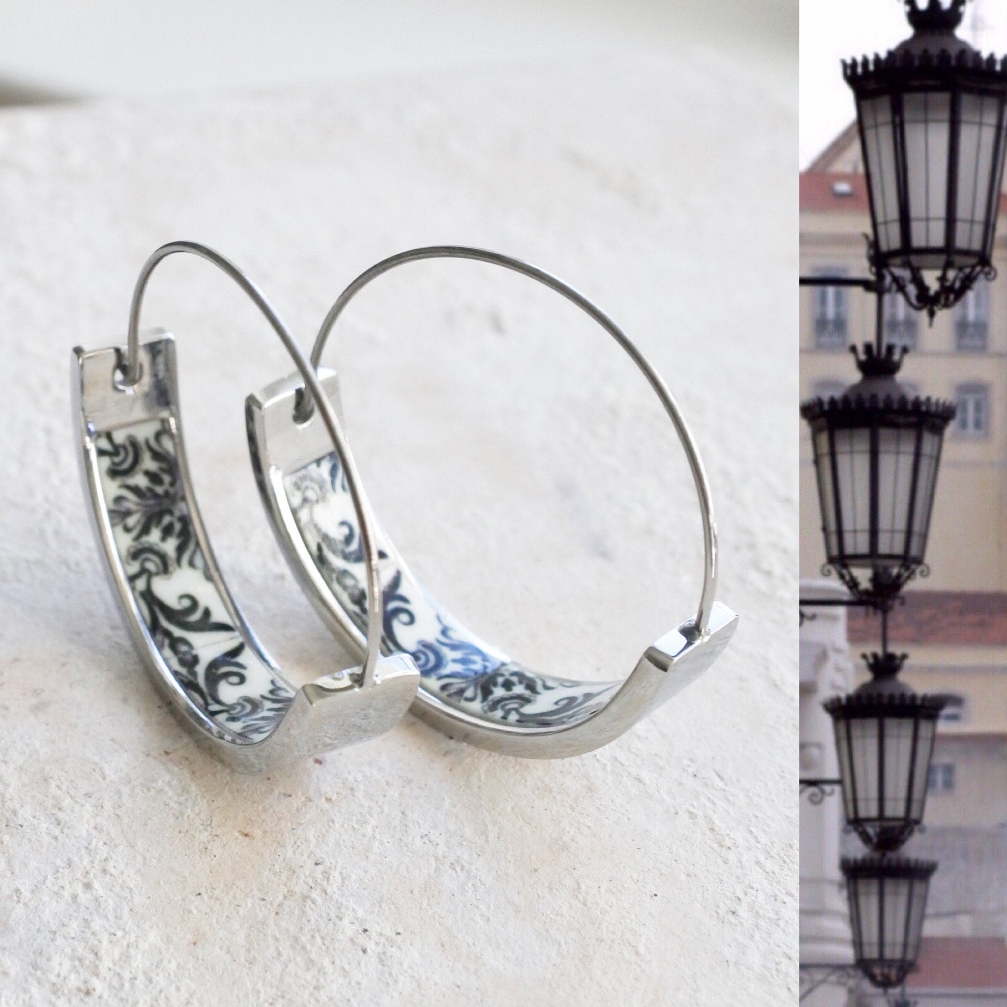 925 Sterling Silver 30mm Oval Vintage Filigree Hoop Earrings For Women - Italy E - Foto 3