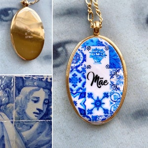 Atrio Necklace Mãe Tia Avó Mother&#39;s Day Personalized Tile Portugal Azulejos Atrio Custom Talavera Mosaic Stainless Steel or 14k Gold