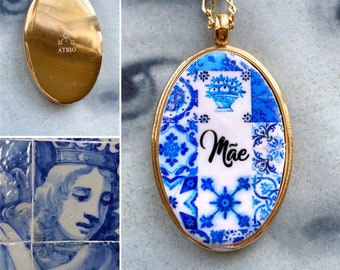 Atrio Necklace Mãe Tia Avó Mother's Day Personalized Tile Portugal Azulejos Atrio Custom Talavera Mosaic Stainless Steel or 14k Gold