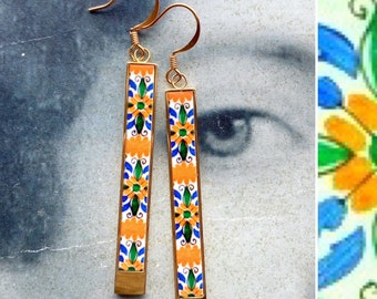 Atrio Earrings Tile Orange Capri Italy Italian Matchstick Bar Earrings Restaurant in Anacapri Maoilica Majolica Summer Earrings