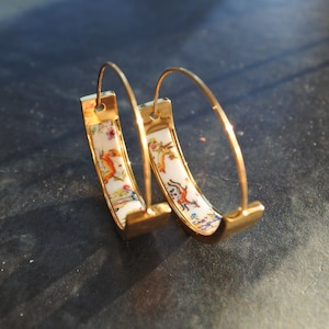 Atrio Hoop Earrings Coimbra Portugal 17th Century Pottery Ceramic DeeR  Ceramicas 1&quot;   Stainless Steel Hypoallergenic Ships from USA
