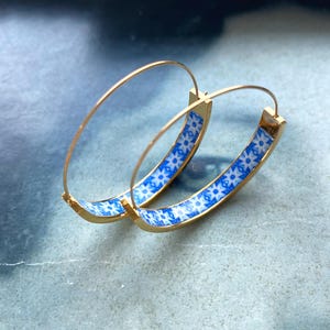 Earrings Hoops Atrio Tile Blue Portugal Azulejo  Porto Lightweight Stainless Steel Ships from USA 1.50&quot; Flat Bottom Pinterest Hypoallergenic