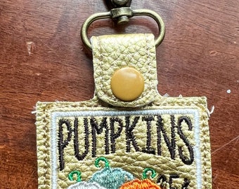 Embroidered Faux Leather Pumpkin Clip Key Chain