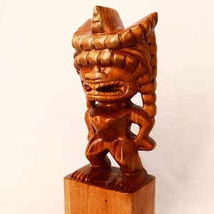 Tiki God Statue Award Mahogany – Hawaiian God of War | Wood Carving | Home Decor or Gift