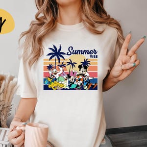 Comfort Colors Disney Mickey and Friends Retro Summer Vibes Shirt, Disney Beach Vacation Shirt, Disney Family Summer Vacation Matching Shirt