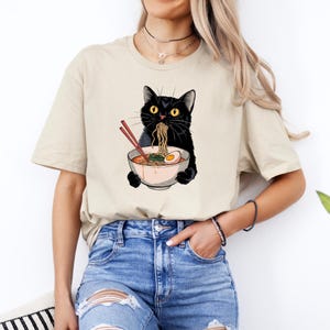 Cat T-shirt, Noodle Cat Shirt, Ramen Cat Shirt, Cat Mom Gift, Japanese Shirt, Foodies Shirt, Cat Lover Shirt, Animal Lover Tee, Black Cat