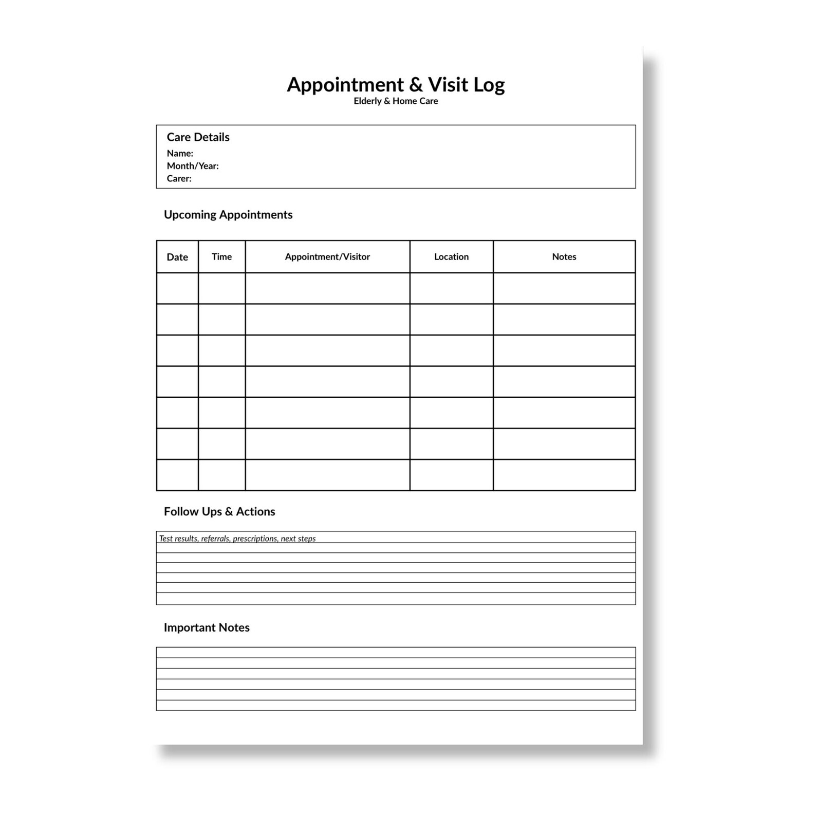 Weekly Visit Sheet.pdf Appointment & Visit Log Printable | Elderly Home Care Planner | Carer ...