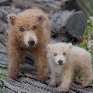 Needle Felted Grizzly Bear Mom and Cub, Brown Bear Forest Animal image 2