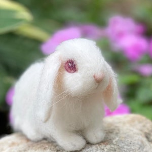 Lop Eared Bunny Needle Felted Rabbit, White Albino, Luxury Pet