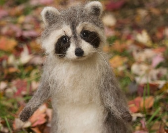 Raccoon Needle Felted Baby, Woodland Baby Animal, Wool Forest Decor, 4 to 5 inches