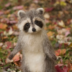 Raccoon Needle Felted Baby, Woodland Baby Animal, Wool Forest Decor, 4 to 5 inches image 1