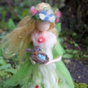 Spring Goddess, Needle felted, with Robin nest and eggs, Custom