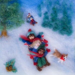 Rodeln Wolle Malerei Giclée-Druck aus Jahreszeiten der Freude, signiert, Waldorf inspiriert Bild 1