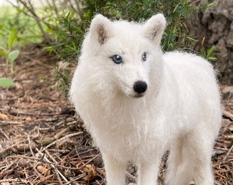 Needle Felted White Wolf, Custom Original, Arctic Wolf, Timber Wolf, Blue or Gold eyes