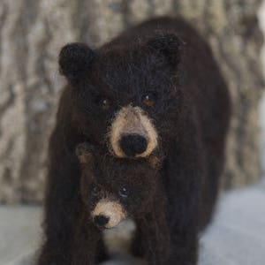 Black Bear Mom and Cub, Needle felt Forest Animal