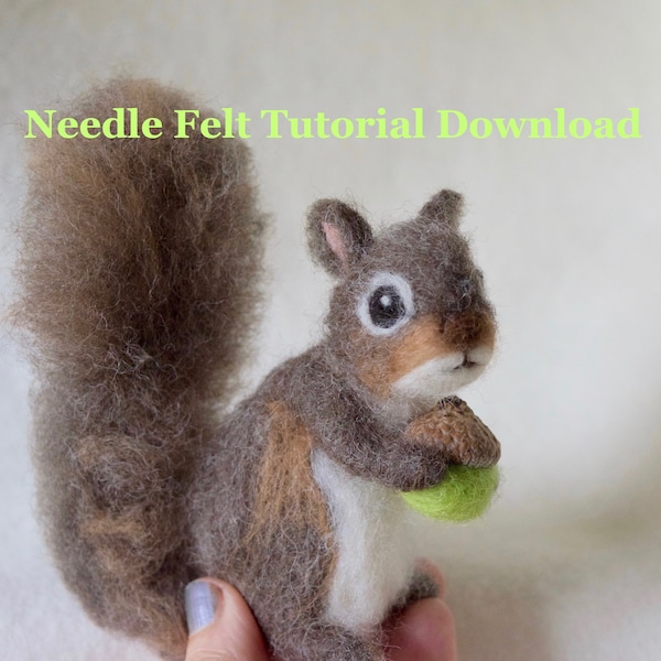 Tutorial Needle Felt Grey Squirrel, Instant Download PDF, 16 Detailed Pages, 74 Photos