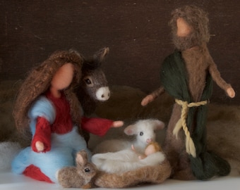 Needle Felted Nativity Set, Christmas, Mary, Joseph, Baby