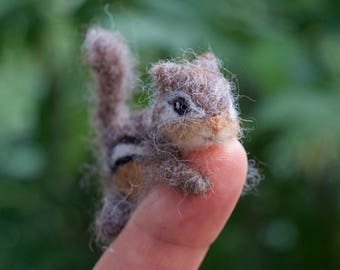 Tiny Chipmunk Needle Felted, Miniature Animal