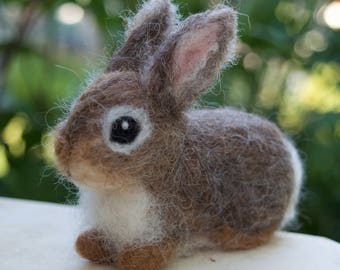 Needle Felted Bunny Cottontail Rabbit Baby Young Woodland Animal