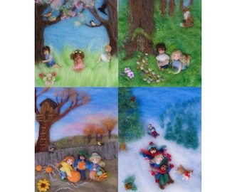 Waldorf Seasons of Joy Photo Prints, Wool Painting Illustrations, 5x7, Set of 4