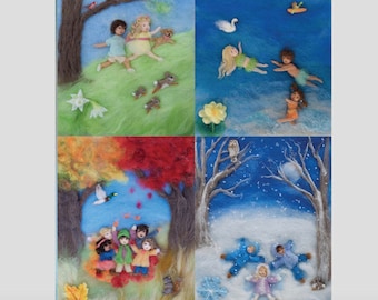 Seasons of Joy Wool Painting Prints, Children's Book Art, Set of 4 (5x7)