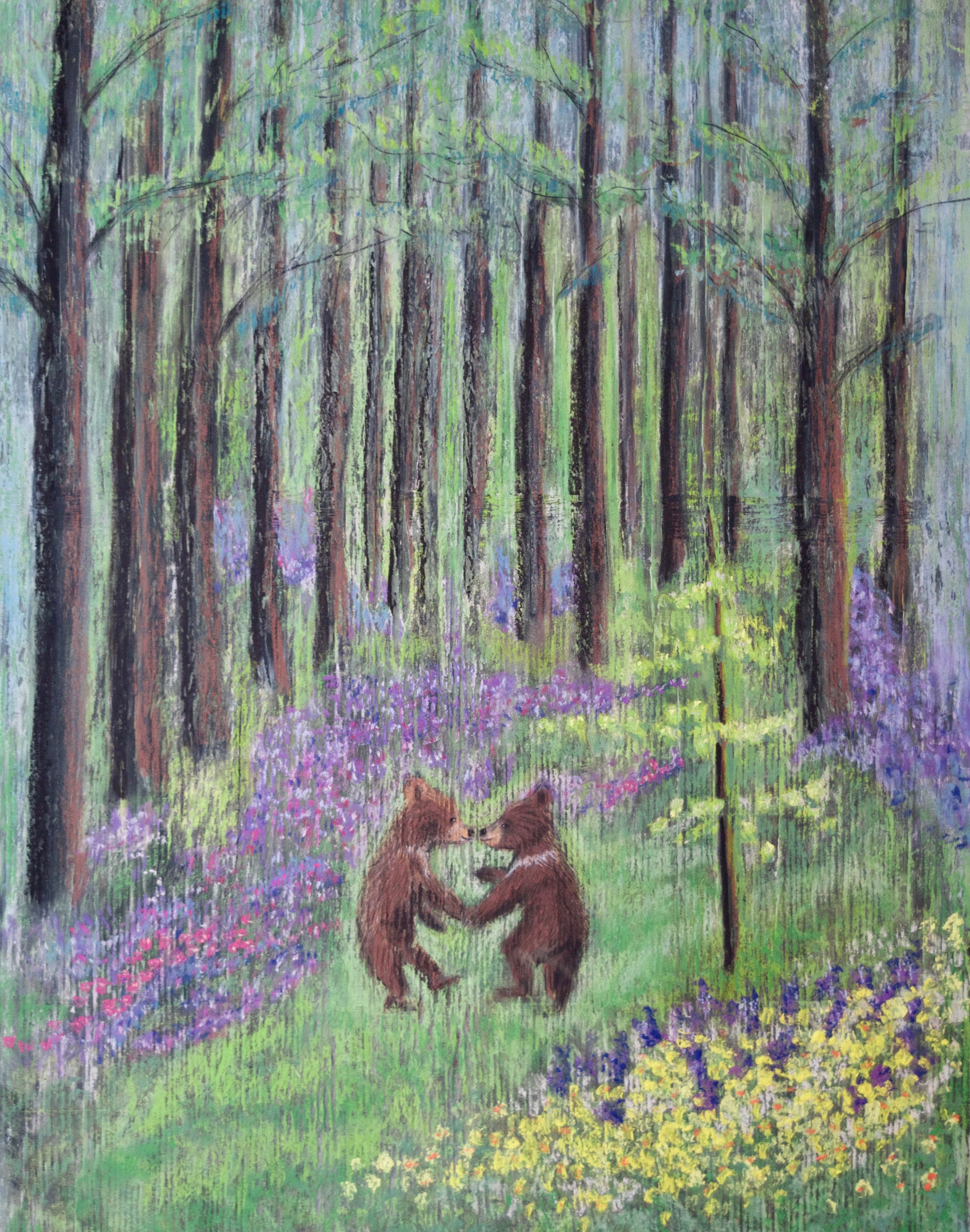 春のダンス黒板アート、森のクマの子、黒板の絵 11 x 14 - Etsy 日本