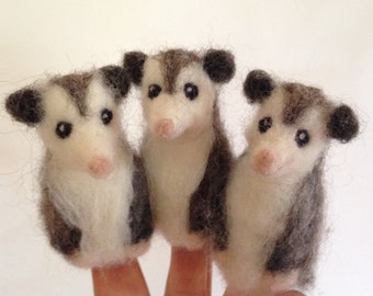 Needle felt finger puppet, Opossum