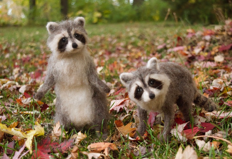 Raccoon Needle Felted Baby, Woodland Baby Animal, Wool Forest Decor, 4 to 5 inches image 4