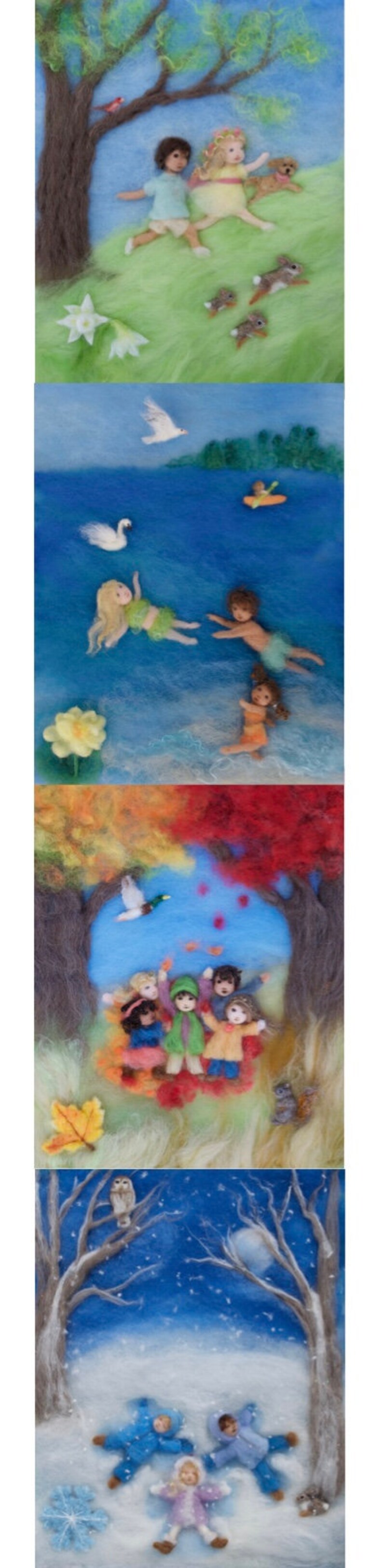 Seasons of Joy, Wool Painting Photo Print of Picture Book Illustrations, Set of 4, 5 by 7 image 6