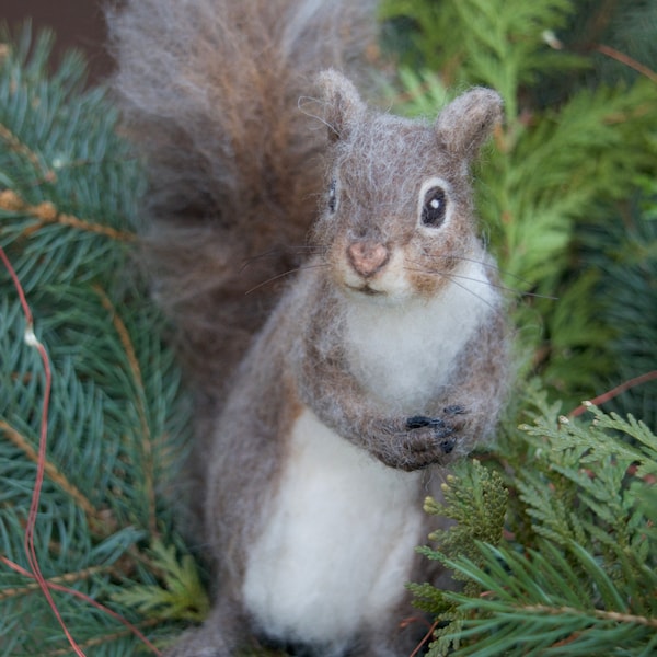Needle Felted Squirrel Grey, Poseable