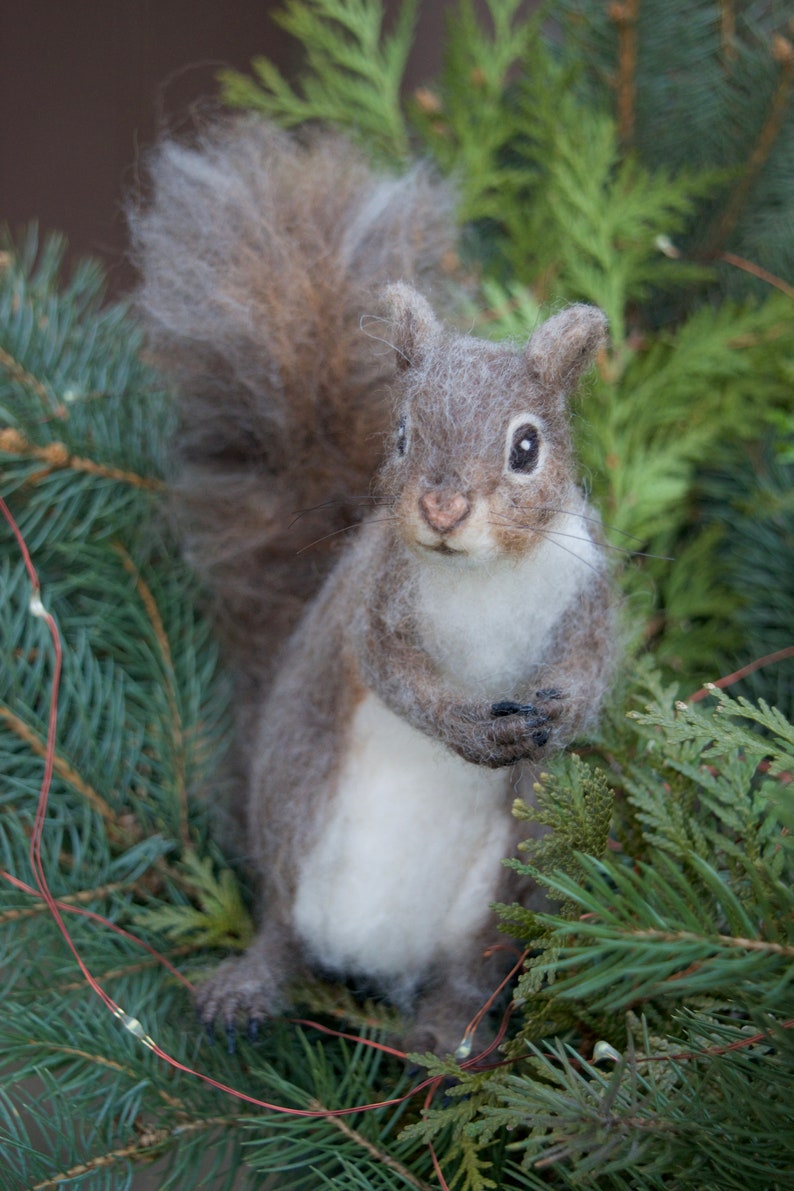 Needle Felted Squirrel Grey, Poseable image 1