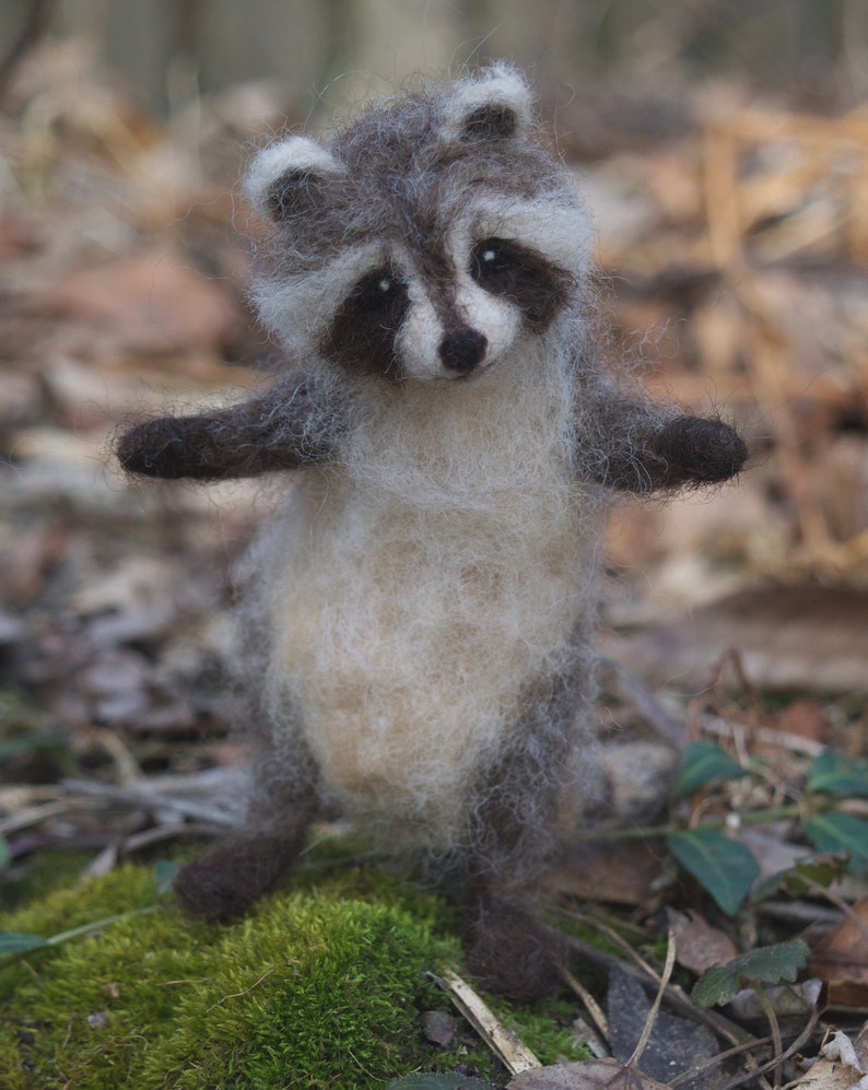 Raccoon Needle Felted Baby, Woodland Baby Animal, Wool Forest Decor, 4 to 5 inches image 7