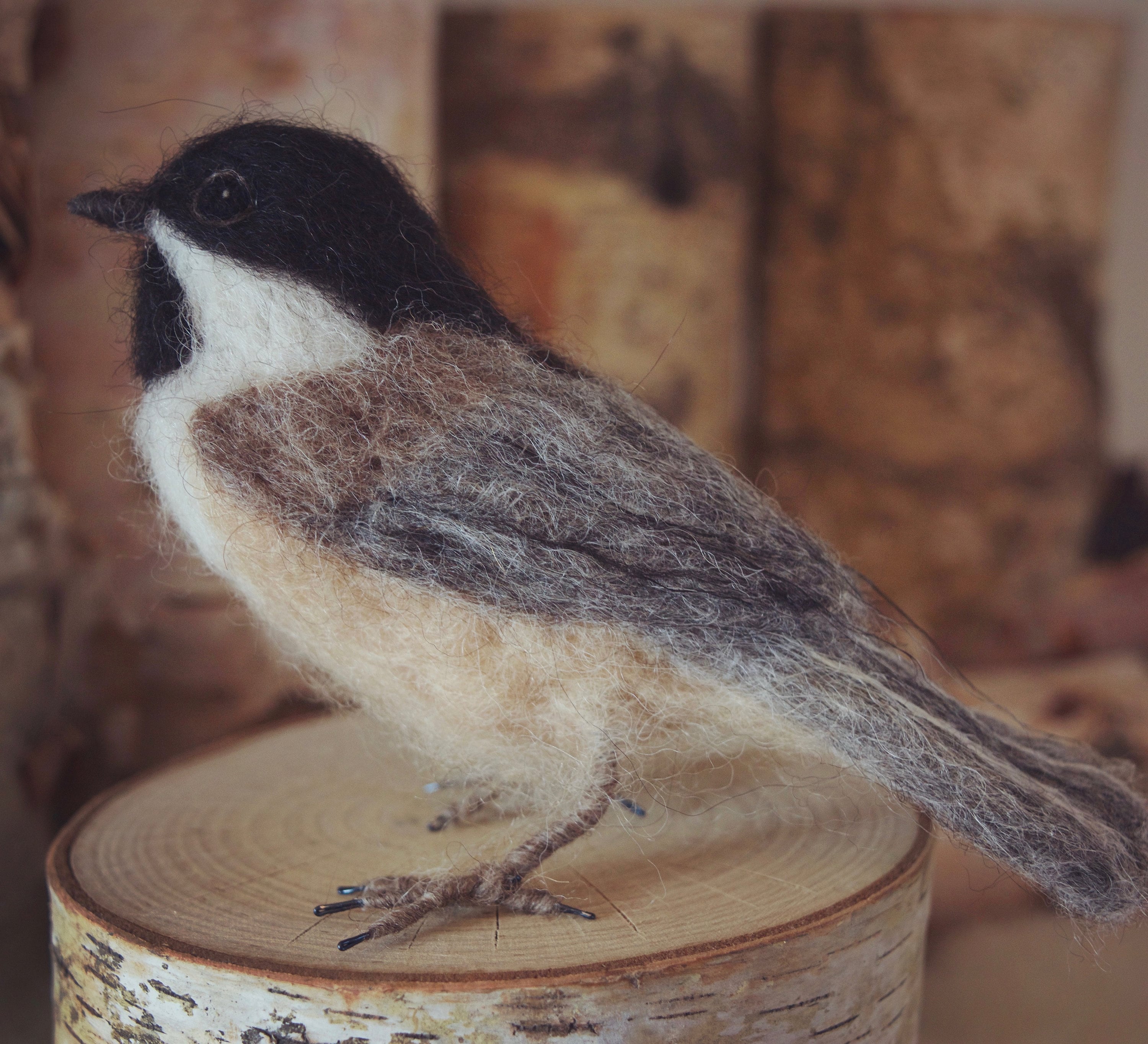 Needlefelt Chickadee, Black Capped, Life Size Songbird - Etsy