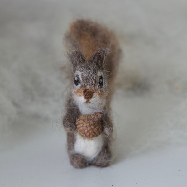 Felted Tiny Squirrel, Poseable, Grey Squirrel Miniature Needle felt