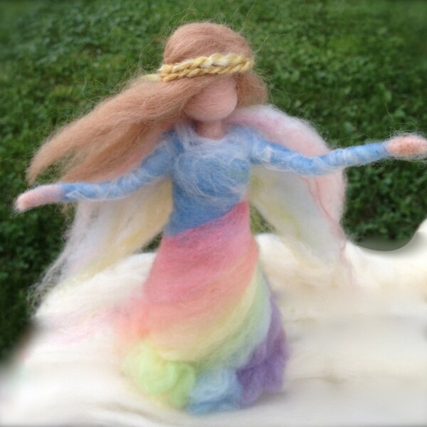 Rainbow Angel, Needle Felted Fairy Waldorf