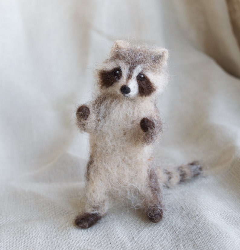 Raccoon Needle Felted Baby, Woodland Baby Animal, Wool Forest Decor, 4 to 5 inches image 3