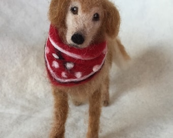 Needle Felted Dog, Wool Pet Portrait, Golden retriever Senior