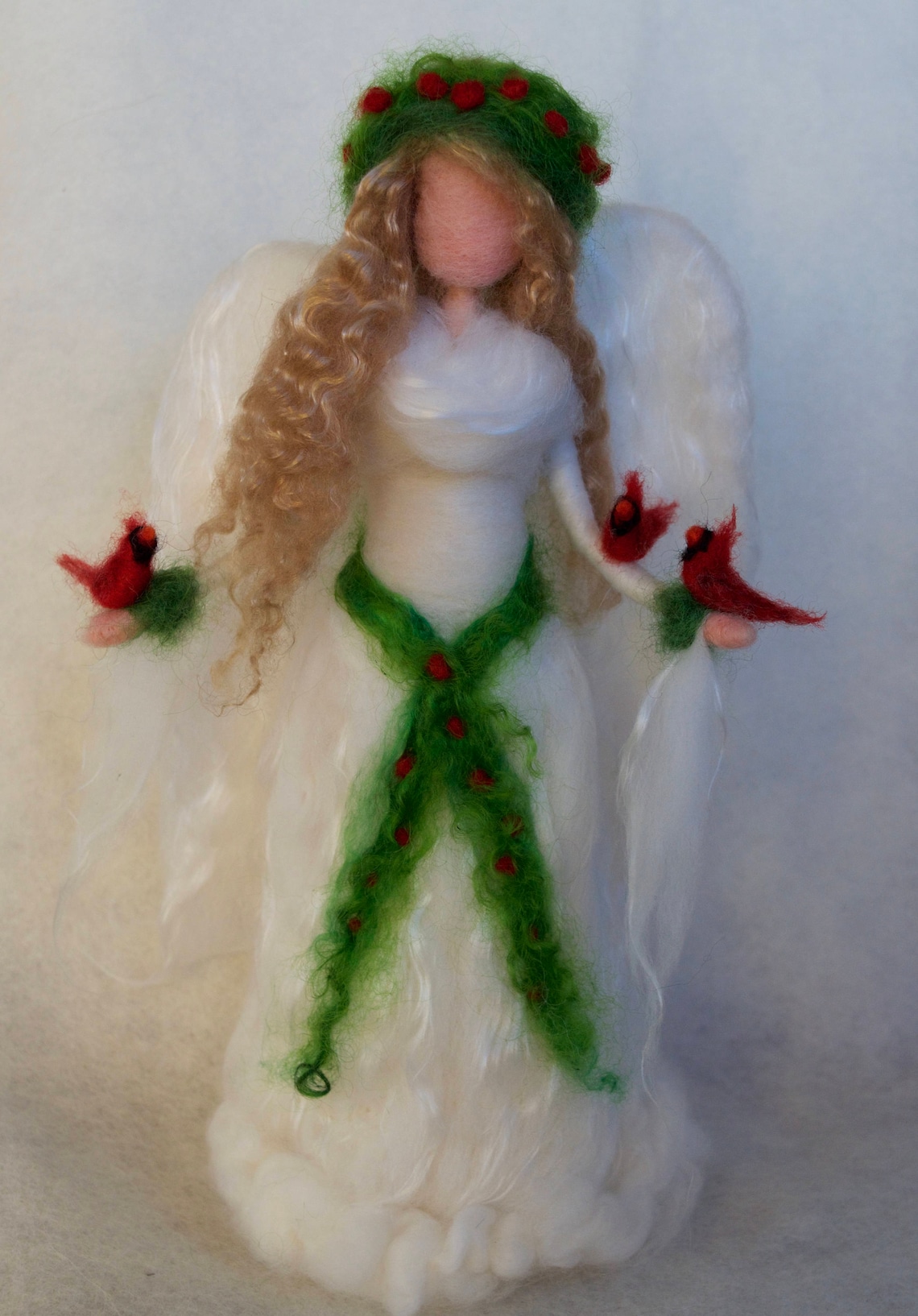 Angel Tree Topper with Red Cardinals Needle Felt Christmas Etsy