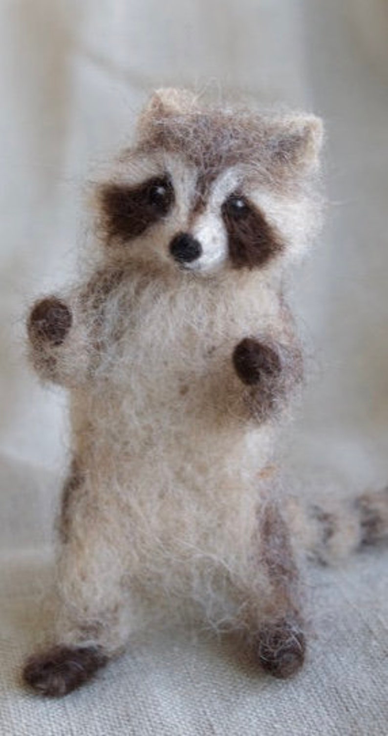Raccoon Needle Felted Baby, Woodland Baby Animal, Wool Forest Decor, 4 to 5 inches image 9