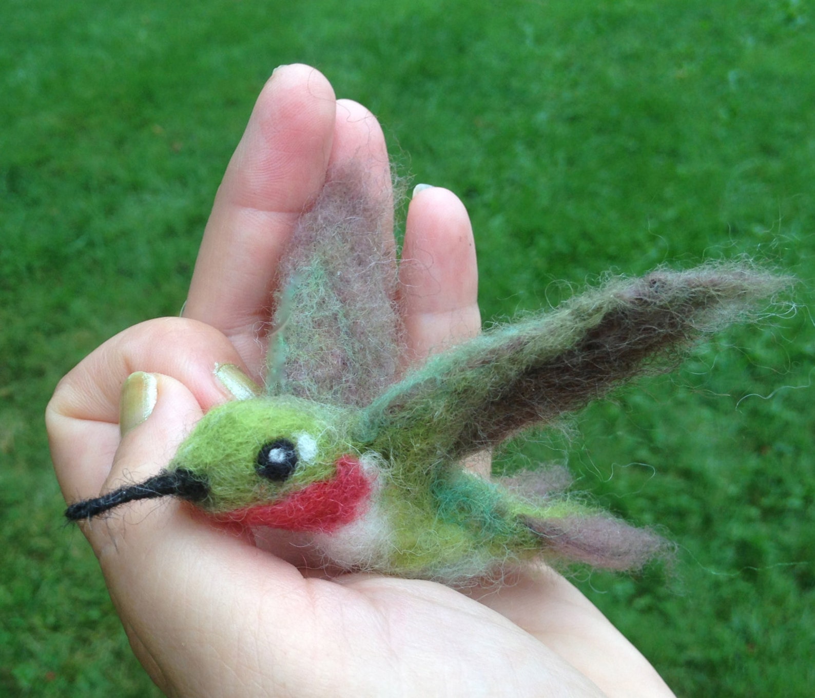 Needle Felted Hummingbird Lifesized Wool Bird Ruby Throated Etsy