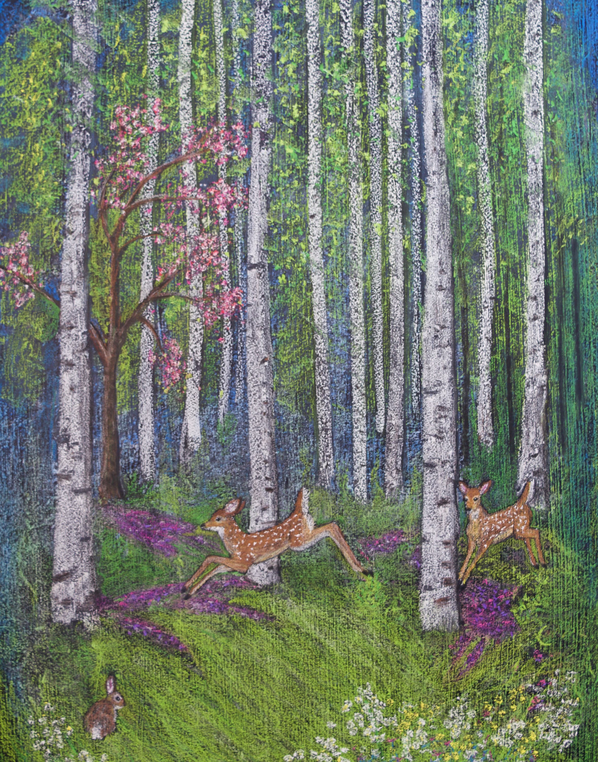 春の黒板アート、白樺林の鹿、黒板の絵 11 x 14 - Etsy 日本