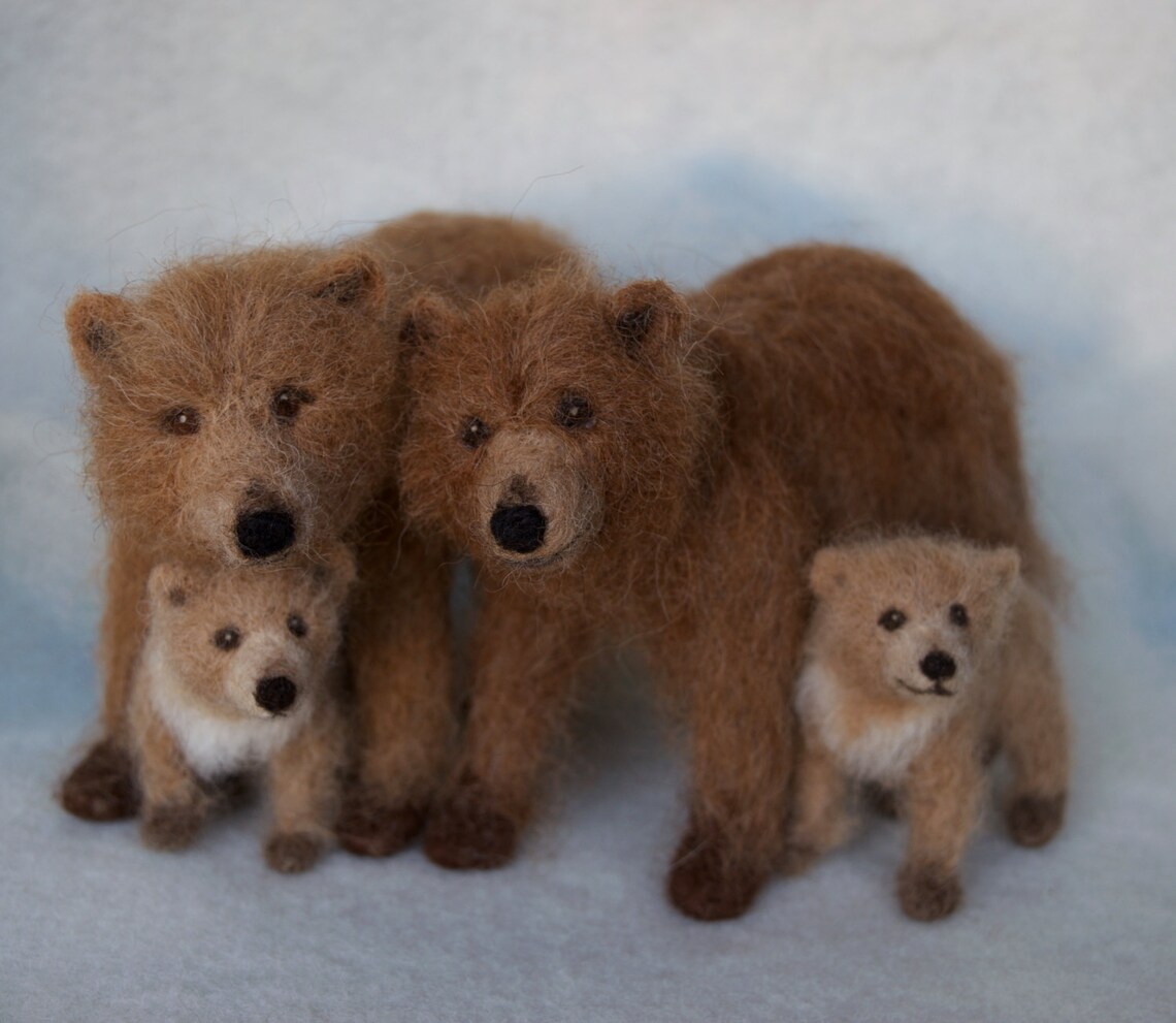 Needle Felted Grizzly Bear Mom and Cub Brown Bear Forest Etsy