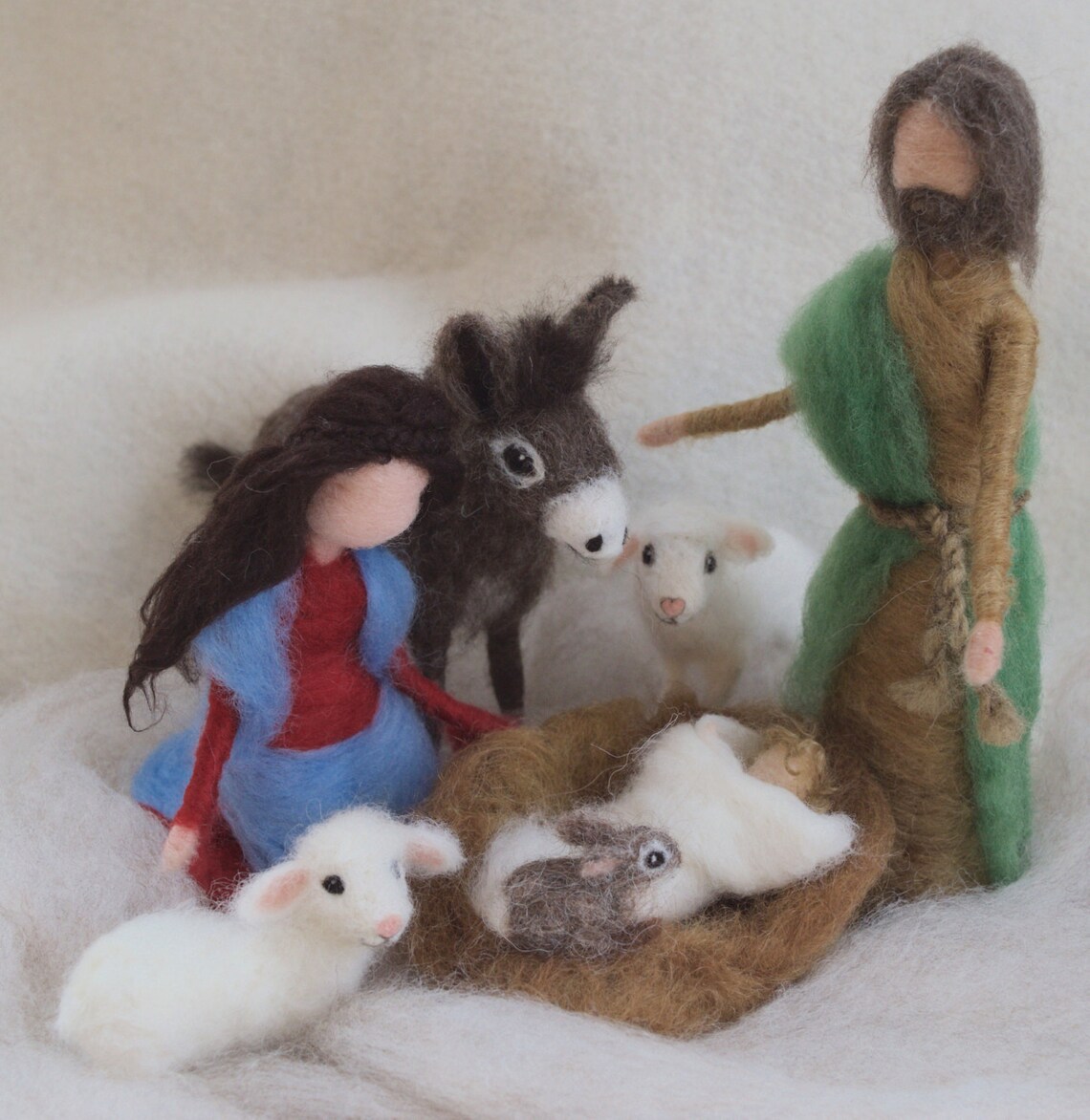 Needle Felted Nativity Set Christmas Mary Joseph Baby Etsy