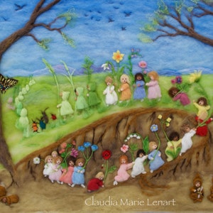 Root Children Print of Needle Felt Wool Painting, Waldorf Nursery Art, 8 by 10, 11 by 14, giclee