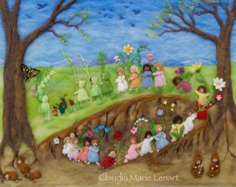 Root Children Print of Needle Felt Wool Painting, Waldorf Nursery Art, 8 by 10, 11 by 14, giclee
