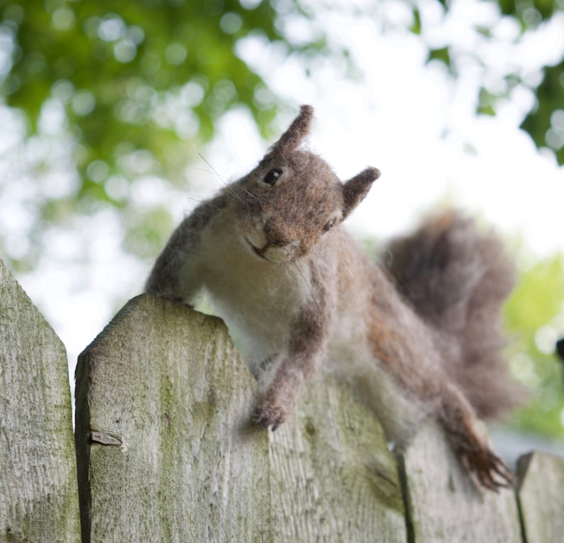 Needle Felted Squirrel Grey, Poseable image 9