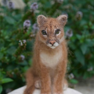 Needle Felted Cougar, Mountain Lion Custom Original, Realistic Cat, Forest Animals